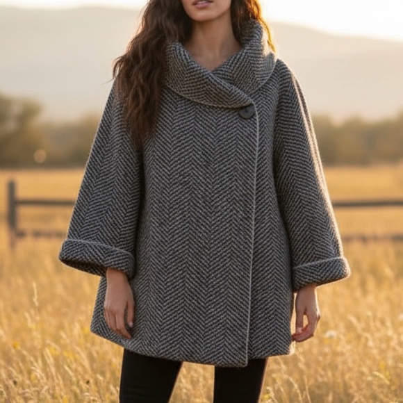 Kenar Black White Herringbone Wool Blend Jacket Large - Picture 11 of 11